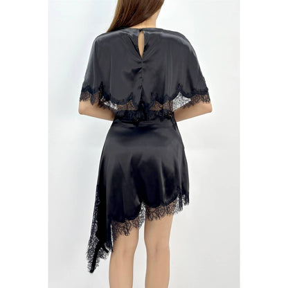 Noir Lace Cutout Cape Overlay Mini Dress