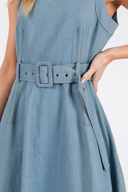 MILI Solid Denim Sleeveless Midi Dress LIGHT DENIM