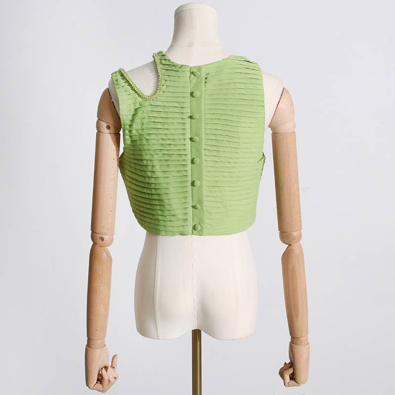 SET083 Sultry Wrap-Top & Pleated Skirt Ensemble