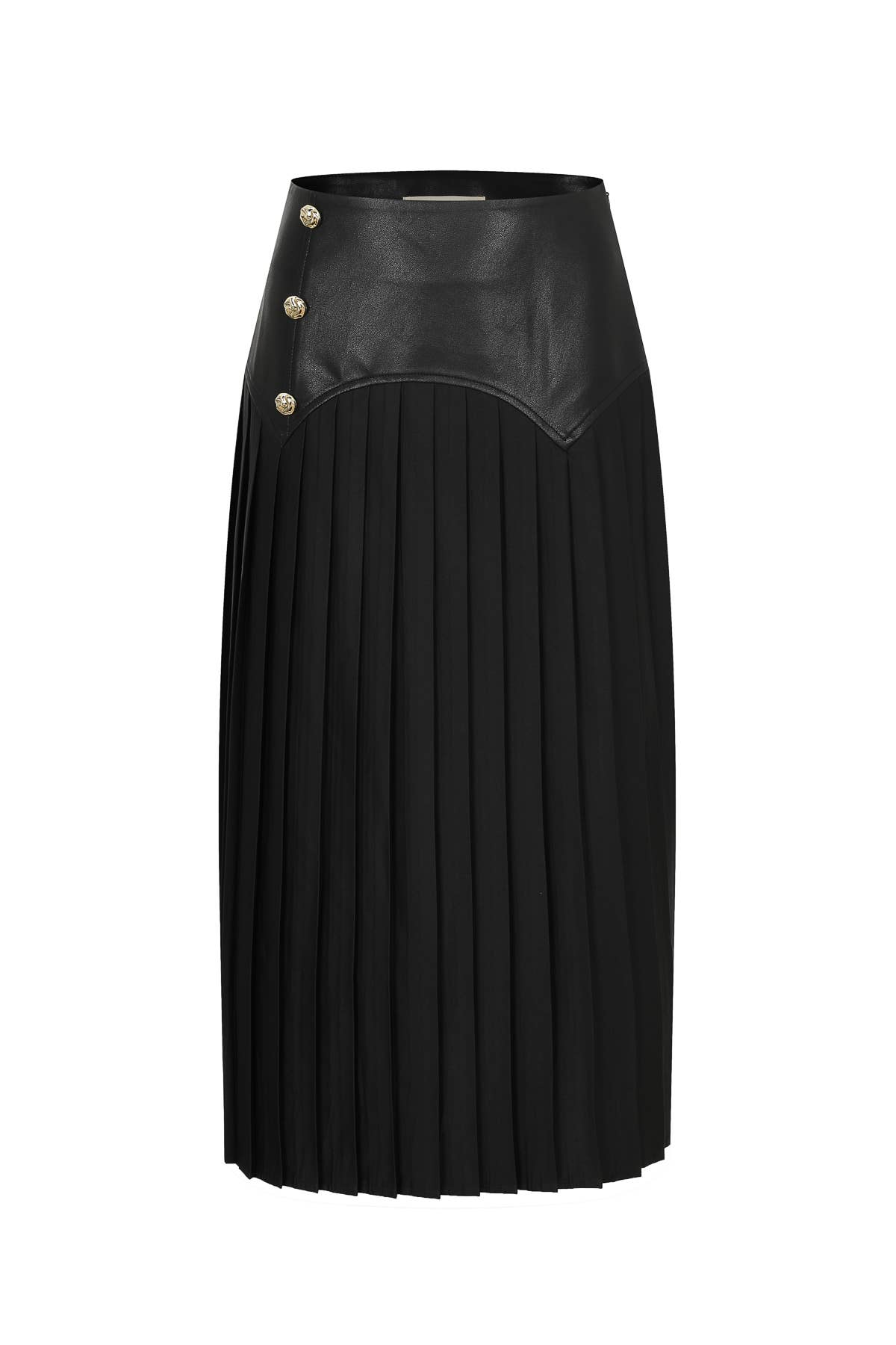 Faux Leather Pleated Midi Skirt