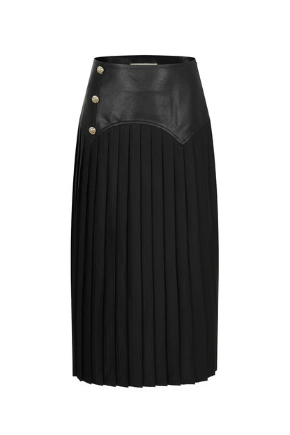 Faux Leather Pleated Midi Skirt