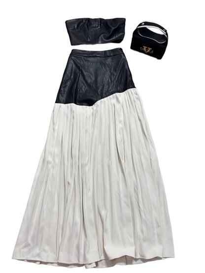 Soraya Faux Leather  strapless top & skirt Set