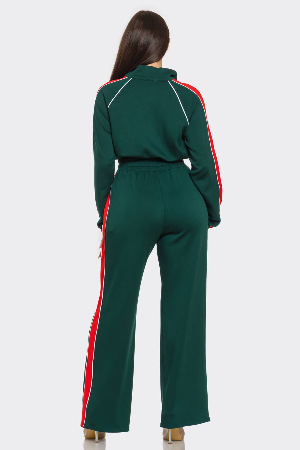Colorblock Front Zip Up Top And Pants Set