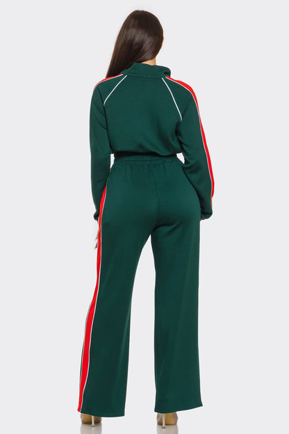 Colorblock Front Zip Up Top And Pants Set