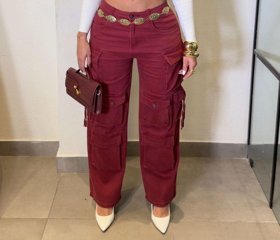 Crimson Luxe Cargo Pants