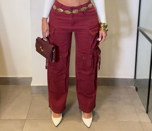 Crimson Luxe Cargo Pants