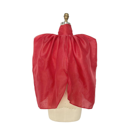 Sheer Organza Bow Tie Cape-Style Blouse