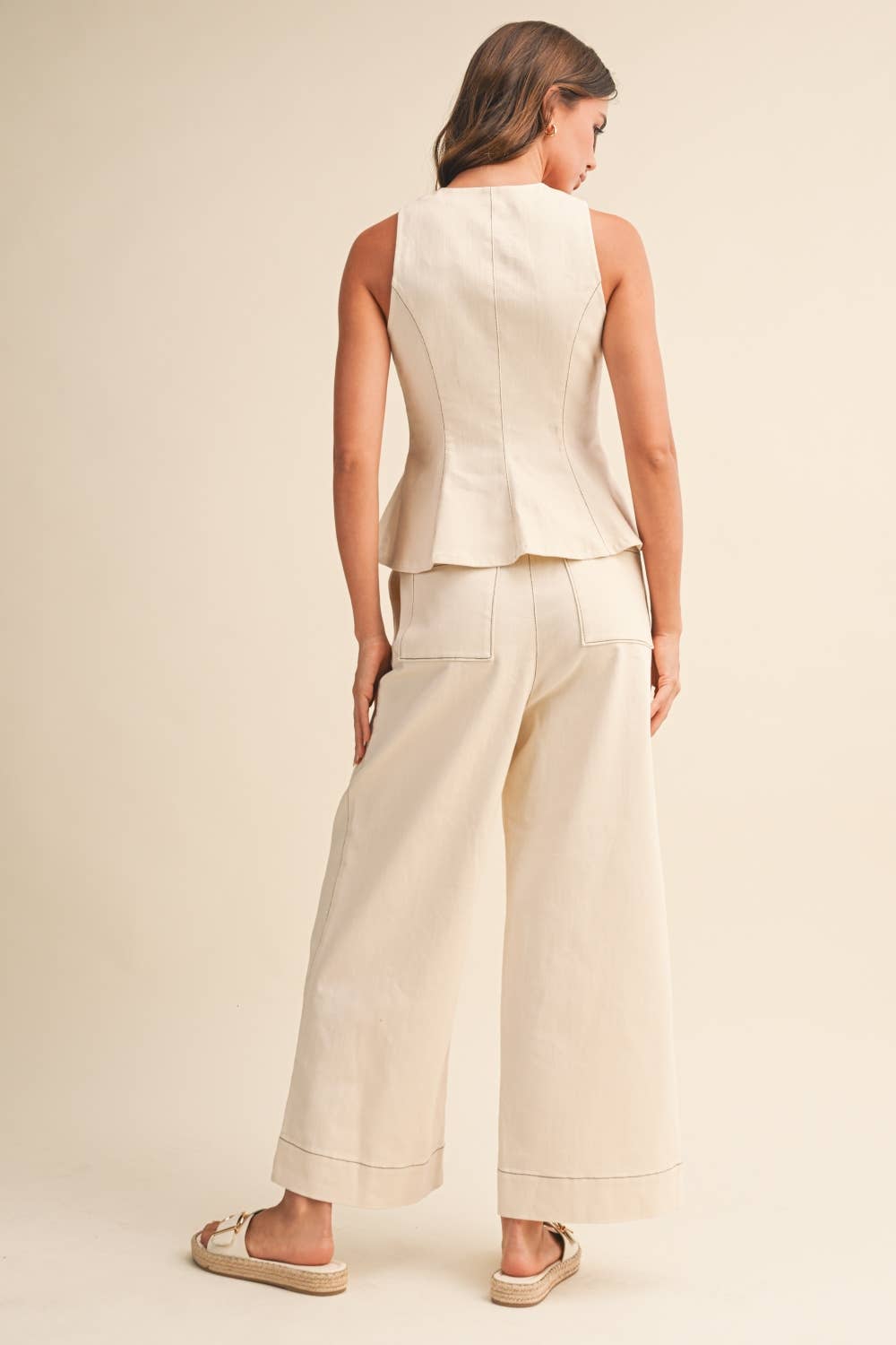 IST6309 SLEEVELESS VEST JACKET AND STRAIGHT FIT PANTS SET