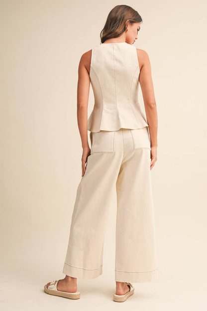 IST6309 SLEEVELESS VEST JACKET AND STRAIGHT FIT PANTS SET