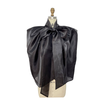 Sheer Organza Bow Tie Cape-Style Blouse