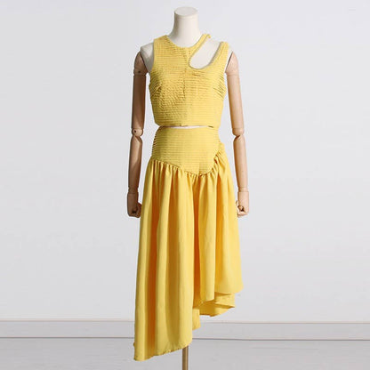 SET083 Sultry Wrap-Top & Pleated Skirt Ensemble