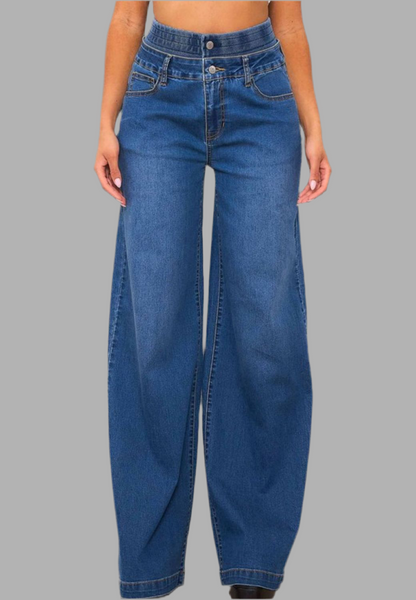 DOUBLE WAIST WIDE LEG JEANS