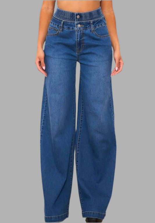 DOUBLE WAIST WIDE LEG JEANS