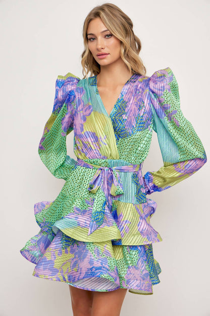 Megan Tiered Flare Dress with Puff Sleeve