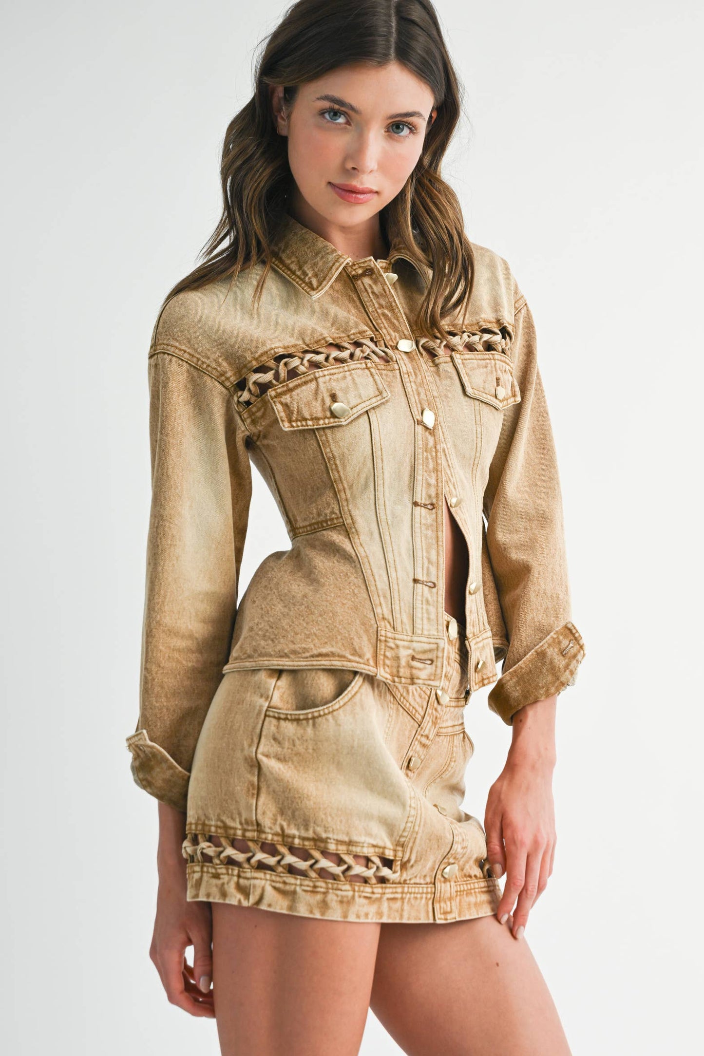 Braided Peplum Denim Jacket