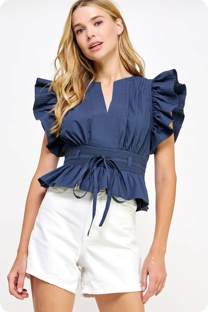 Flutter Sleeve Peplum Poplin Top