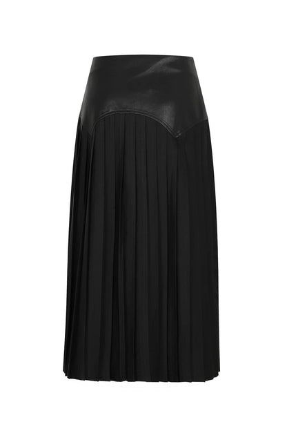 Faux Leather Pleated Midi Skirt