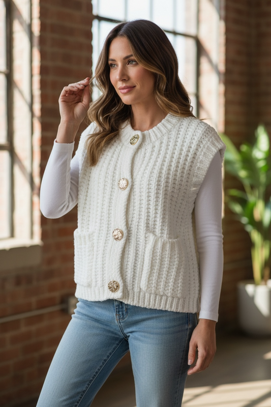 Golden Button Knit Vest