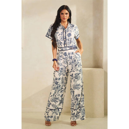 FLORAL PRINT FRONT BUTTON DOWN JUMPSUIT