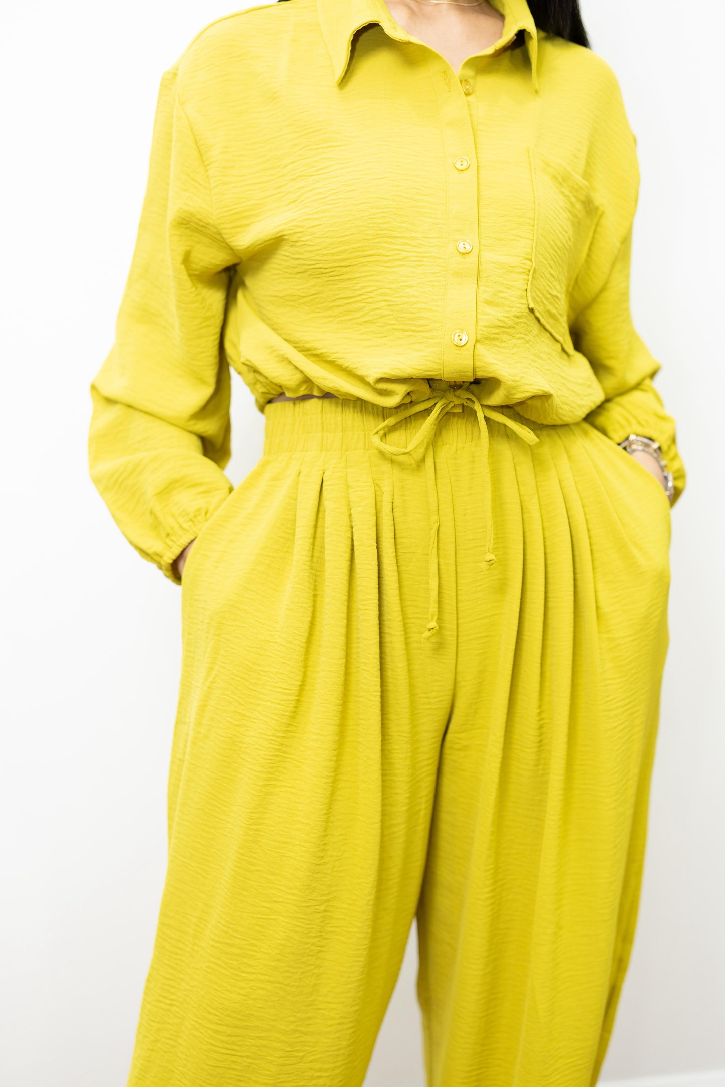 Button Down Elastic Spaghetti Tie Top & Pants Set