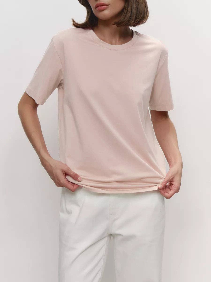 Cotton Crew Neck T-Shirt Short Sleeve Casual Top