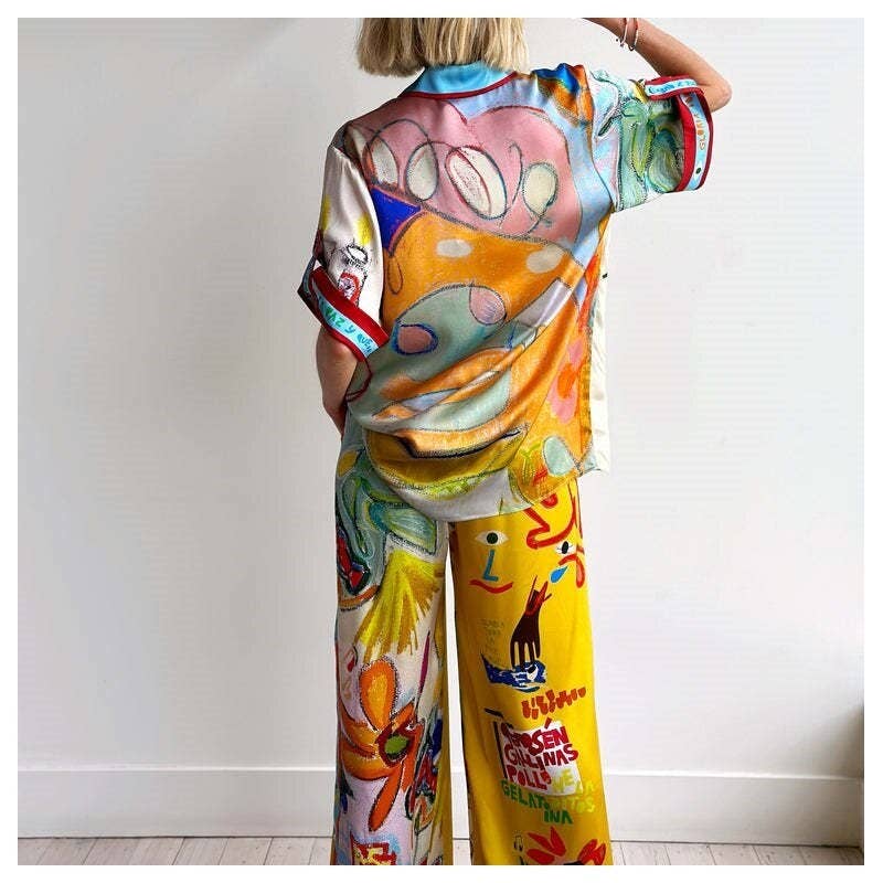 Stylish Printed Short Sleeve Pants Set