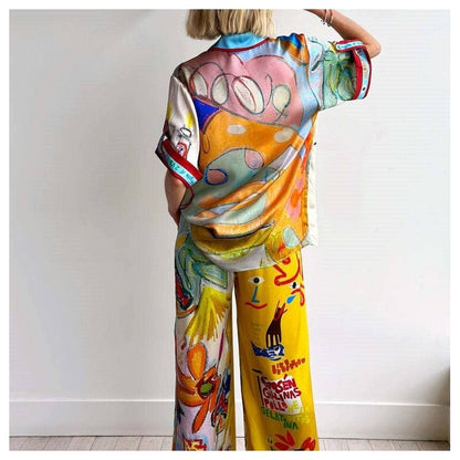 Stylish Printed Short Sleeve Pants Set