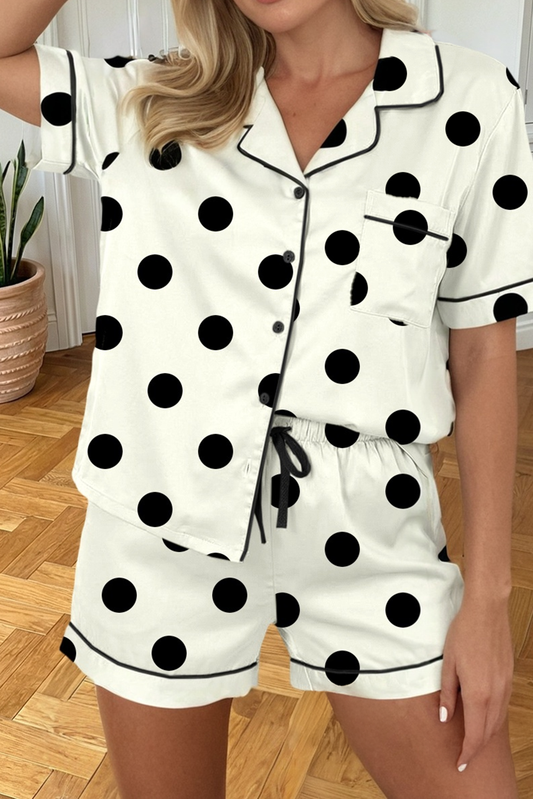 Polka Dot Print Drawstring 2pcs Pajama Set