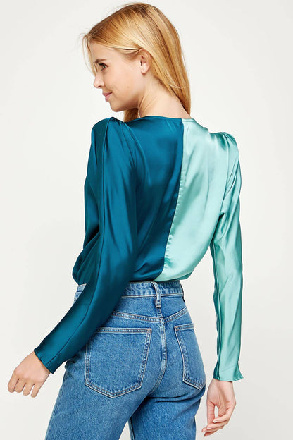 Koslow Crossover V-neck Two-Tone Bodysuit