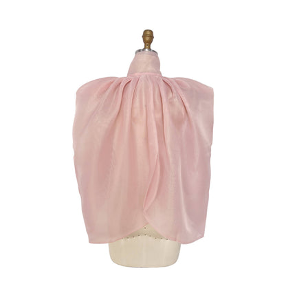 Sheer Organza Bow Tie Cape-Style Blouse
