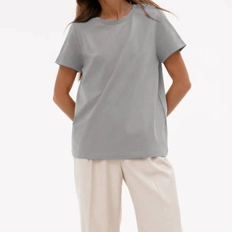 Cotton Crew Neck T-Shirt Short Sleeve Casual Top