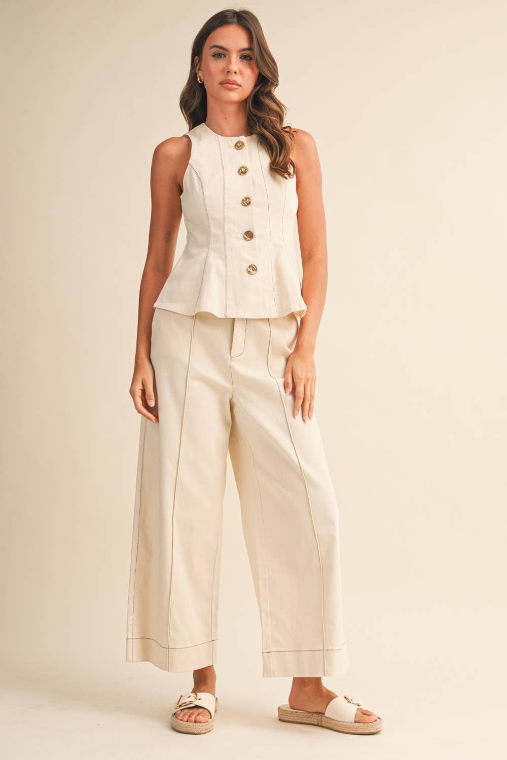 IST6309 SLEEVELESS VEST JACKET AND STRAIGHT FIT PANTS SET