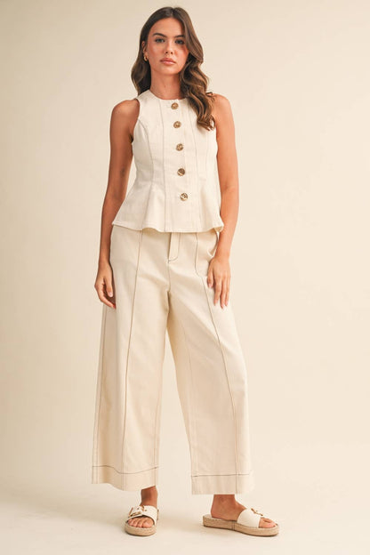 IST6309 SLEEVELESS VEST JACKET AND STRAIGHT FIT PANTS SET