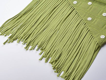 SET-36 Chic Summer Waist Tassel Knitted Skirt and Vest Set