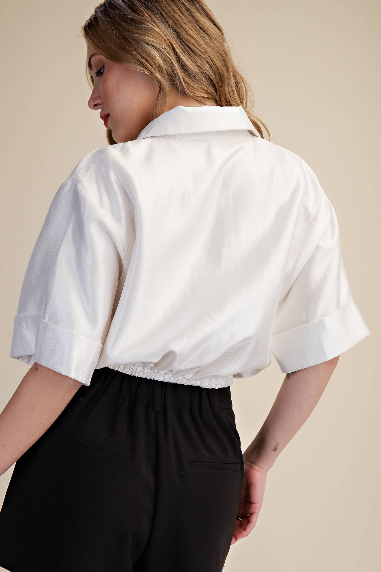 Deep Neck And Lapel Collar Short Sleeve Shirt