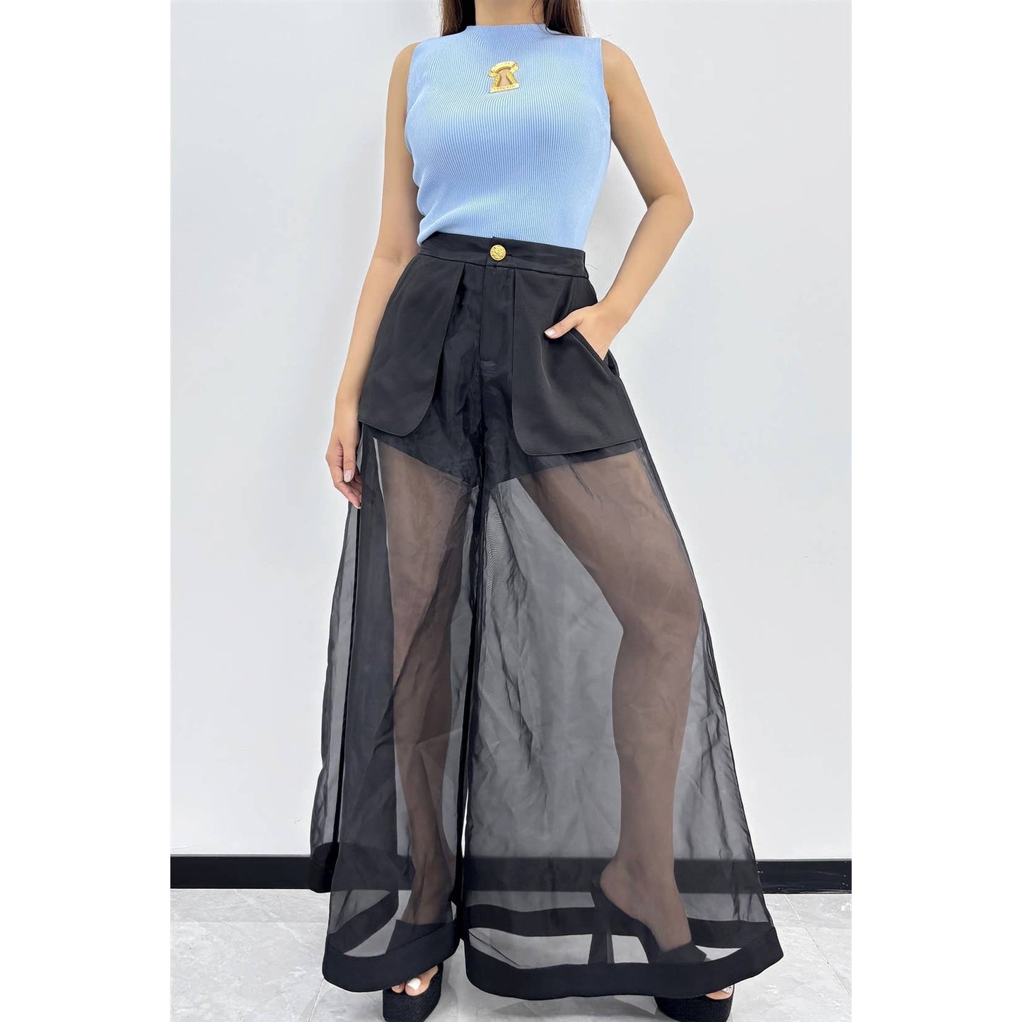 Midnight Illusion Sheer Palazzo Pants