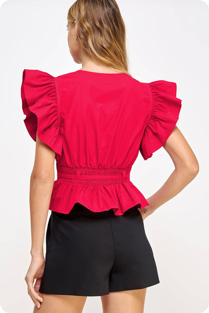 Flutter Sleeve Peplum Poplin Top