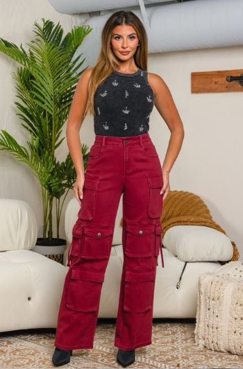 Crimson Luxe Cargo Pants
