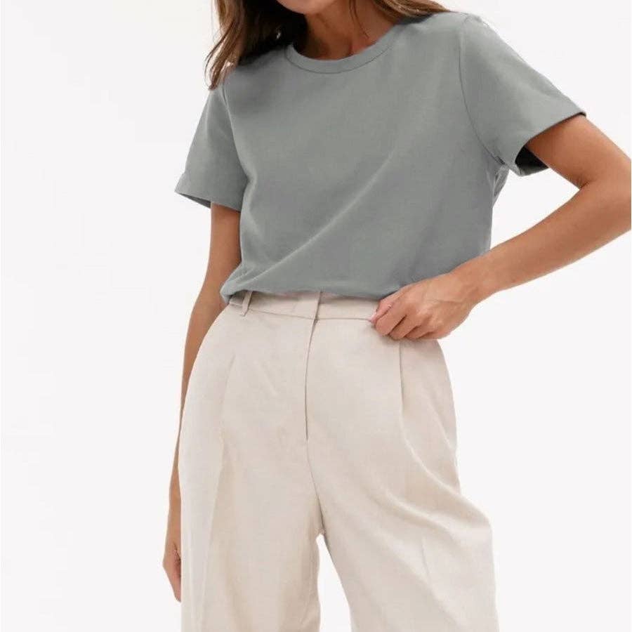 Cotton Crew Neck T-Shirt Short Sleeve Casual Top