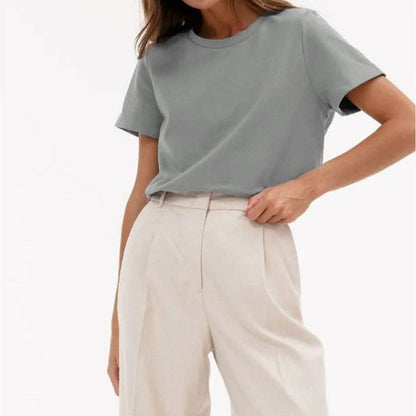 Cotton Crew Neck T-Shirt Short Sleeve Casual Top