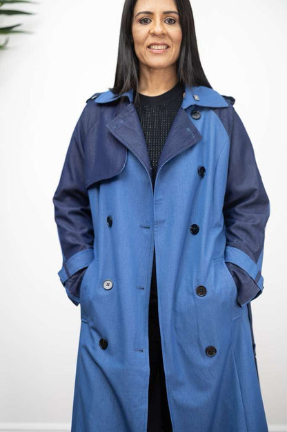 Dual-Tone Denim Trench Coat