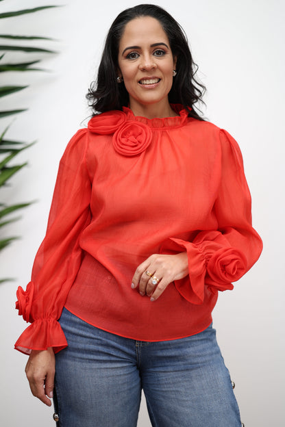 Fior Floral Puff Sleeve Chiffon Blouse