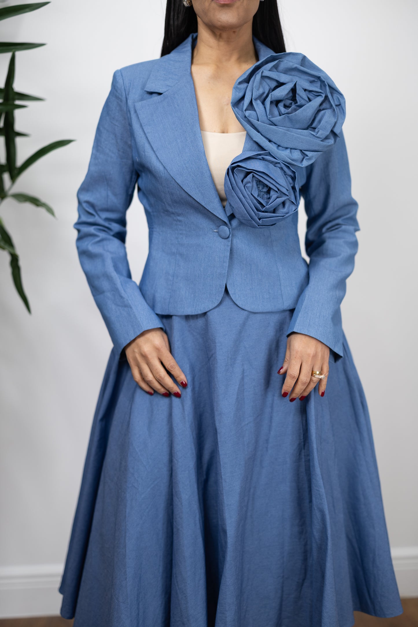 Flora Splicing Blazer & A line skirt SET