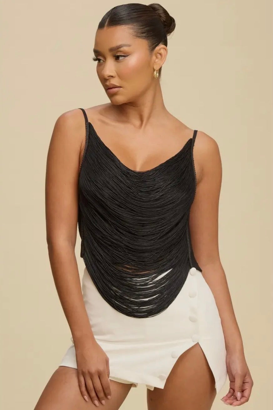 Noir Cascade Draped Top