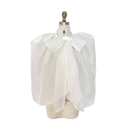 Sheer Organza Bow Tie Cape-Style Blouse