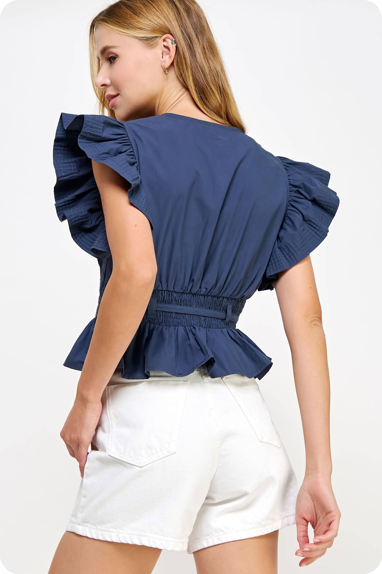 Flutter Sleeve Peplum Poplin Top