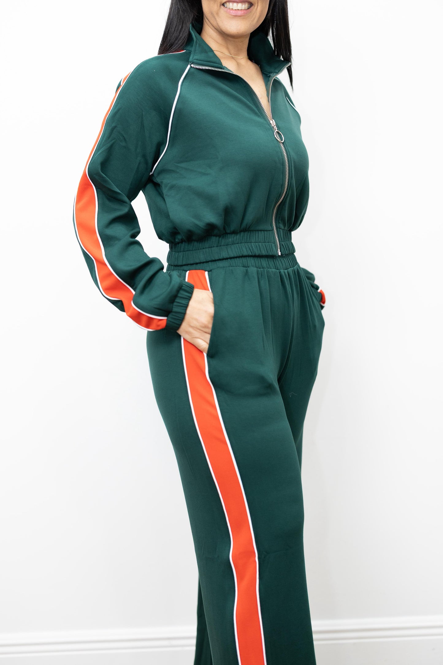 Colorblock Front Zip Up Top And Pants Set