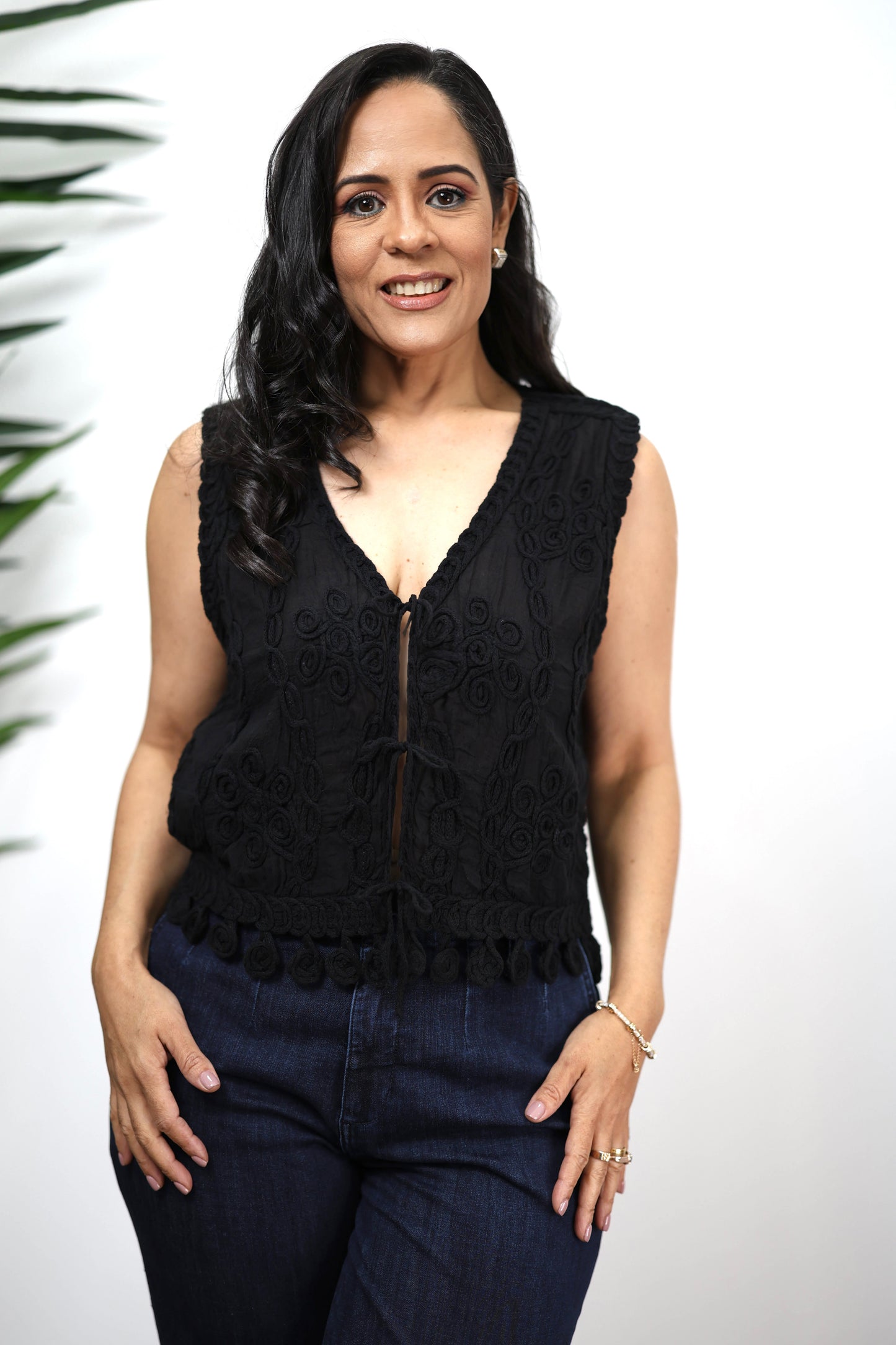 Noir Élan Embroidered Vest