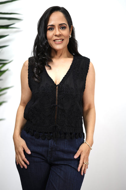 Noir Élan Embroidered Vest