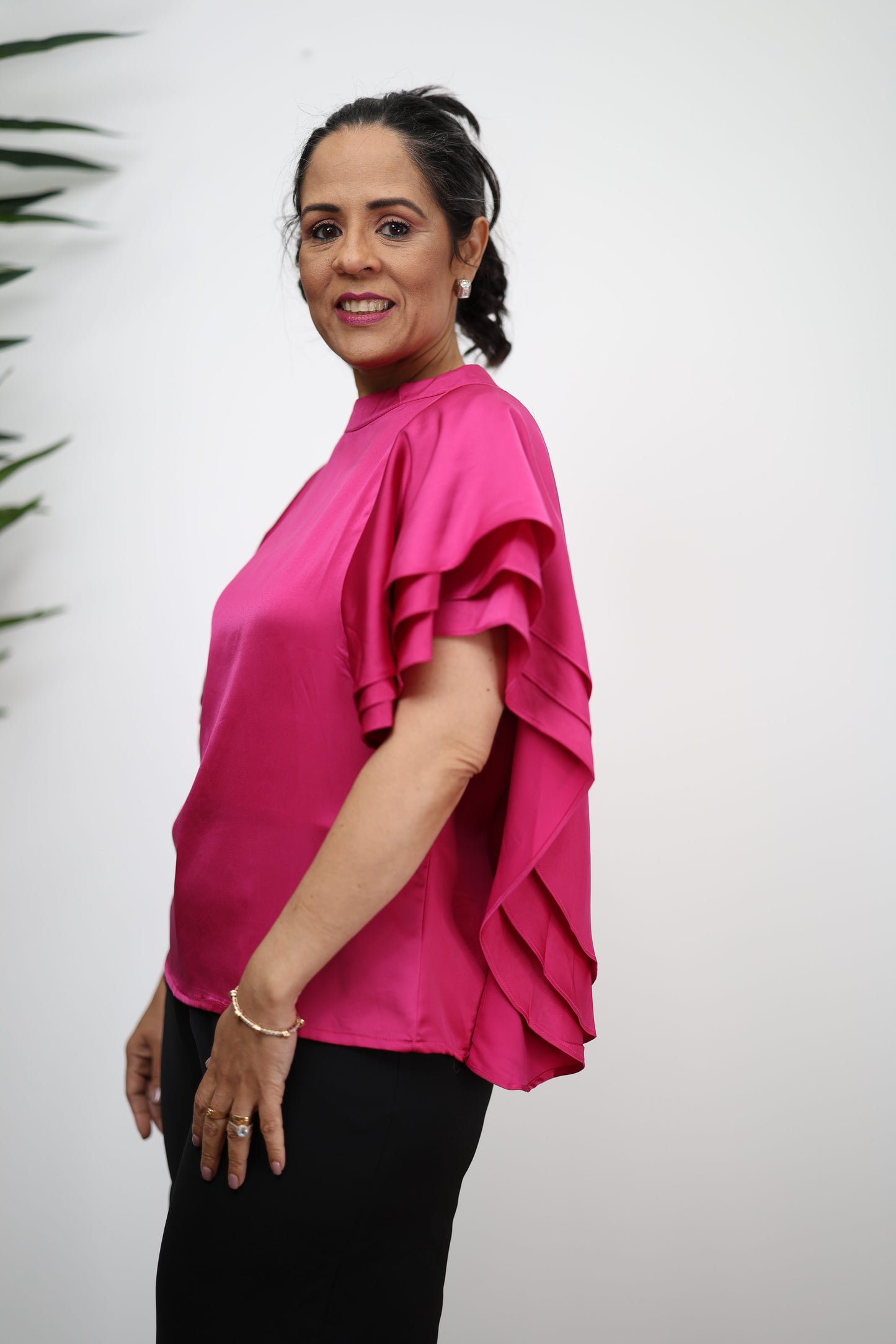 Satin Flutter Sleeve Blouse